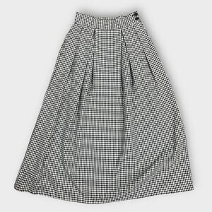90s Vintage Gingham Pleated Midi Skirt With Pockets Black White Academia 00 XXS